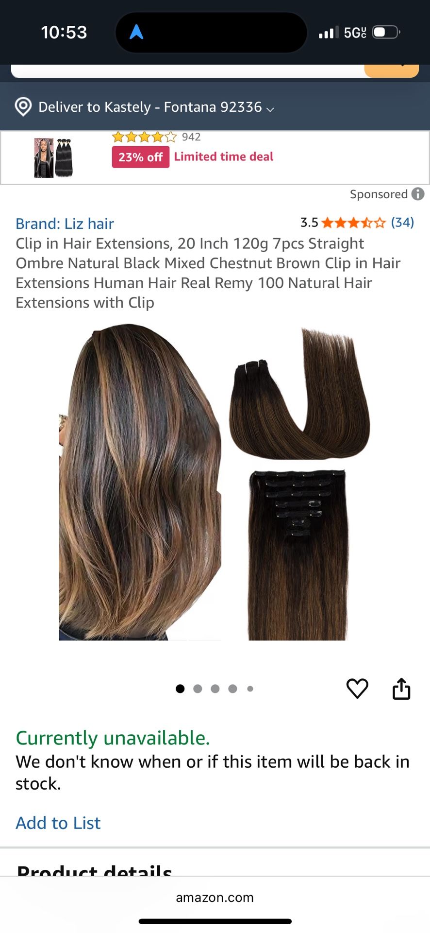 20Inches Remy Human Hair clip and extension seven pieces balayage, honey brown