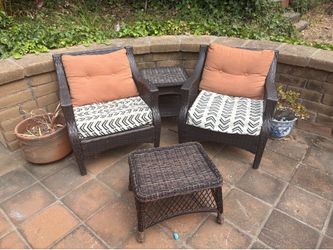 Outdoor Wicker Patio Conversation Set – 2 Chairs + 2 Tables