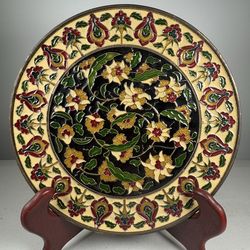 Antique Chinese 1900s Copper Bodied Enamel Painted Decorative Plate