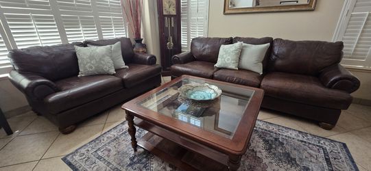 Ashley Furniture Brown Leather Sofa & Loveseat Set