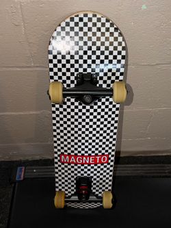 Magneto Skateboard Checkered Graphic Print Complete Cruiser Board As Is Used PO.