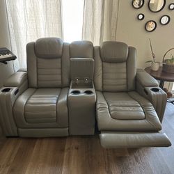 Leather Sofa Heated And Reclinable, Massaged