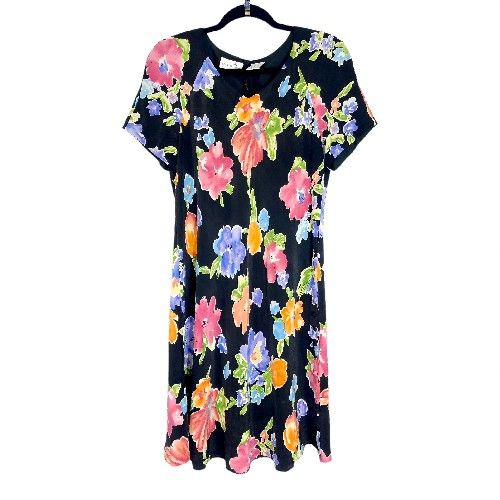 Liz Claiborne Women's Dress Vintage 90s Y2K Silk Floral Cottagecore Mini Slip