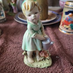 Vintage Ceramic Girl With Watering Can Figurine 