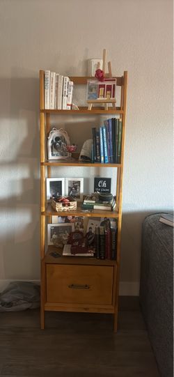 Ladder Wood Bookcase 4 tier with Drawer