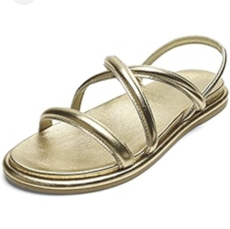 NEW Olukai Tiare Women’s Sz 8 Strappy Gold Sandal Flat Leather Slip On NWT