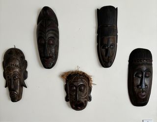 Vintage Unique (5) Wood Carved African Masks