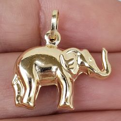 3D real 14k Gold good luck elephant charm pendant .80 inch long
