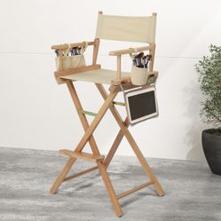 31” Tall Folding Director Makeup Artist Studio Chair with Footrest & Side Storage