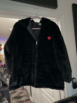 Comme des Garçons PLAY Black Faux Fur Zip Jacket
