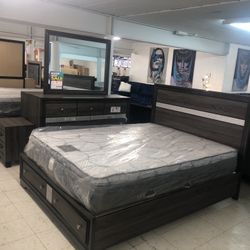 Queen Bed Dresser Mirror Nightstand 