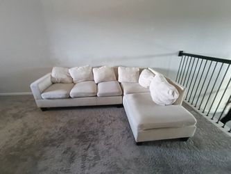 Cream Fabric Sectional Sofa with Chaise