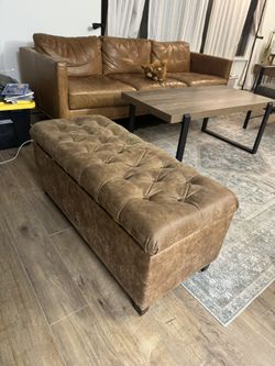 Brown Upholstered Storage Bench