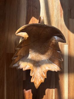 Vintage Hand-Carved Wooden Leaf Decorative Piece