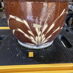 Used Brown Floral Ceramic Pot