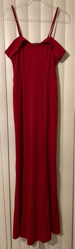 Women Red Floor-Length  Gown Spaghetti Straps Off-The-Shoulder Size XLarge Elegant
