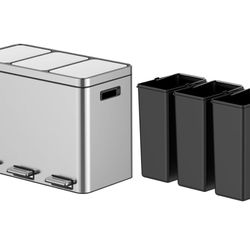 12 Gallon Total Capacity Separated Waste Bins, Stainless Steel Compartment Recycling Trash Can, Soft-Close Lids Kitchen Recycling Center for Waste Sor