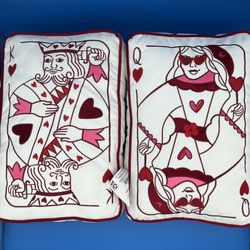 Pair King and Queen of Hearts Card Valentine's Day Decorative Pillow, Red and White, 10" x 15" 