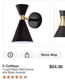 C Cattleya 1-Light Black Wall Sconce with Brass Accents