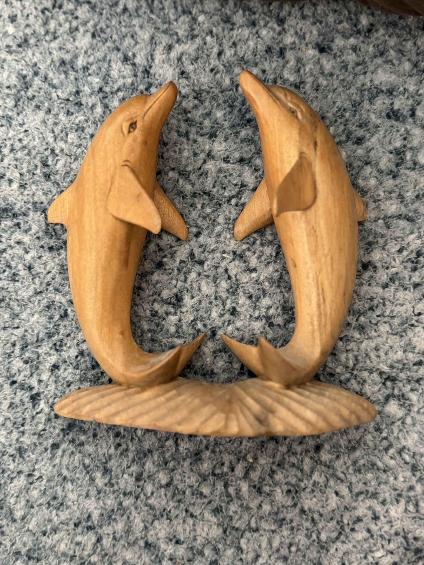 Wood Carved Double Dolphin Statue