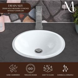 (Brand New in Box) Monarch Abode Bathroom Sink – 17-Inch Oval Drop In Bathroom Sink, Top Mount Hand Hammered Classic White Vanity Sinks for Counterto