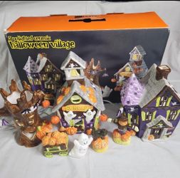 Lighted Halloween Village - 7 Pc Ceramic Home Collection. JCPenny