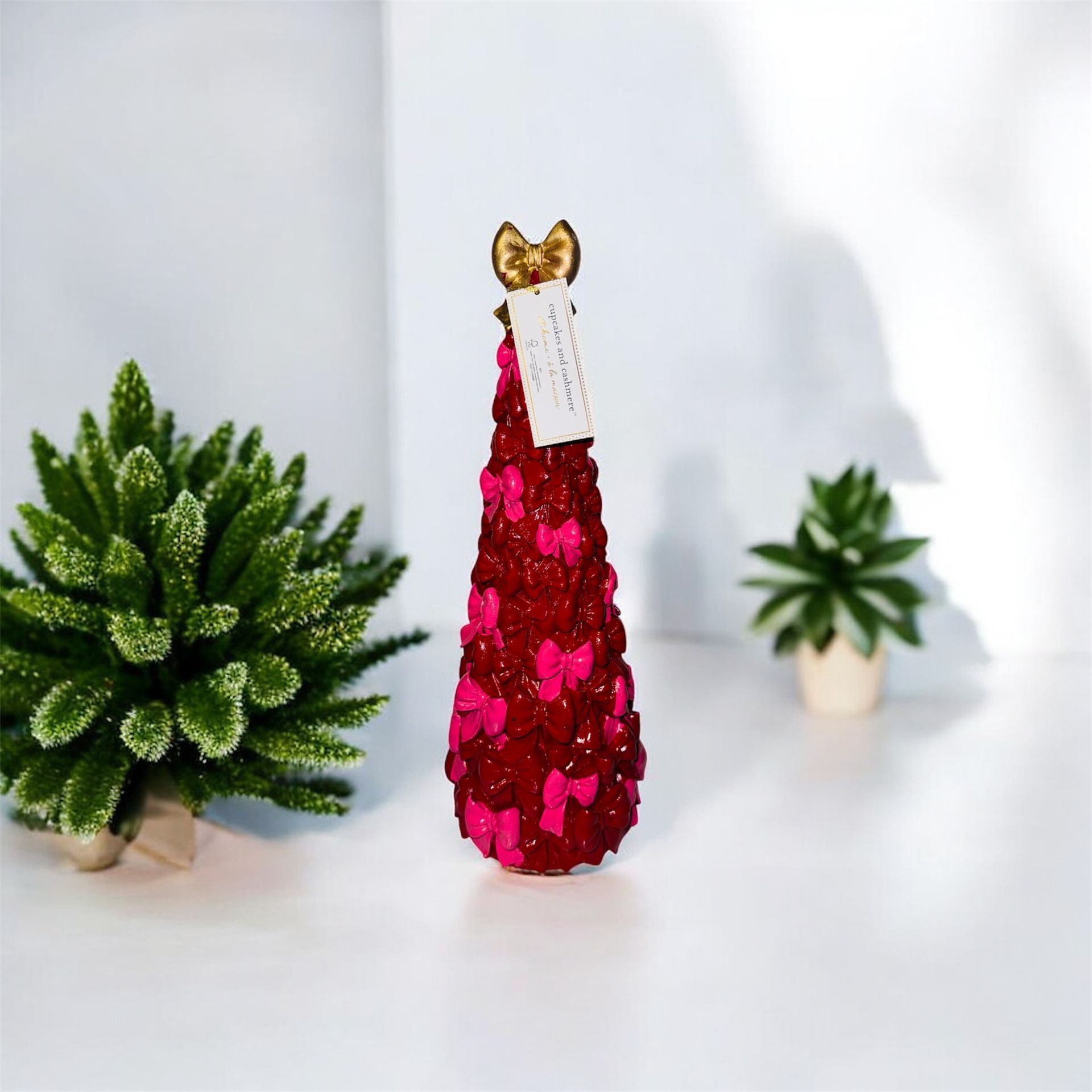 Cupcakes and Cashmere Pink & Red Bow Christmas Tree Decor  16”