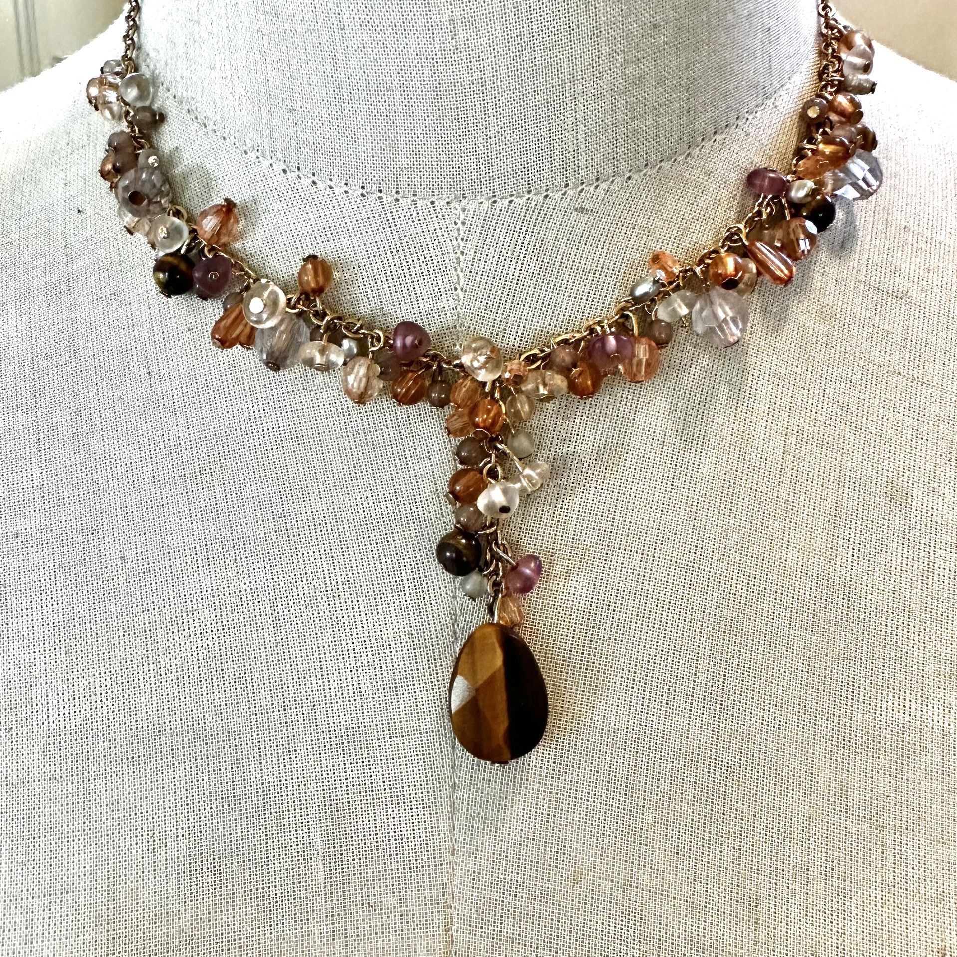 Avon tigers eye beaded Y choker necklace