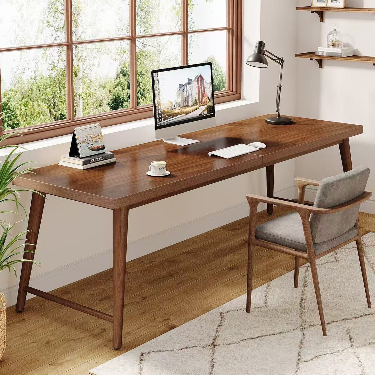 2-Person Computer Desk, 78.7" Executive Desk Study Work Table,(Engineered Wood+Metal Frame)(HOGA-JW0813)