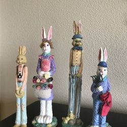 4 Resin Tall Skinny Bunnies Hand Painted
