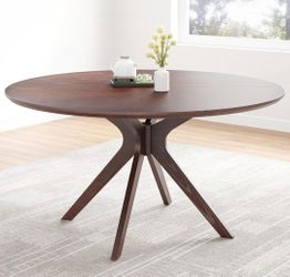 47.2" Solid Wood Round Dining Table for 4-6 People with Intersecting Pedestal Base, Circle Kitchen Tables for Dining Room, Kitchen, Walnut