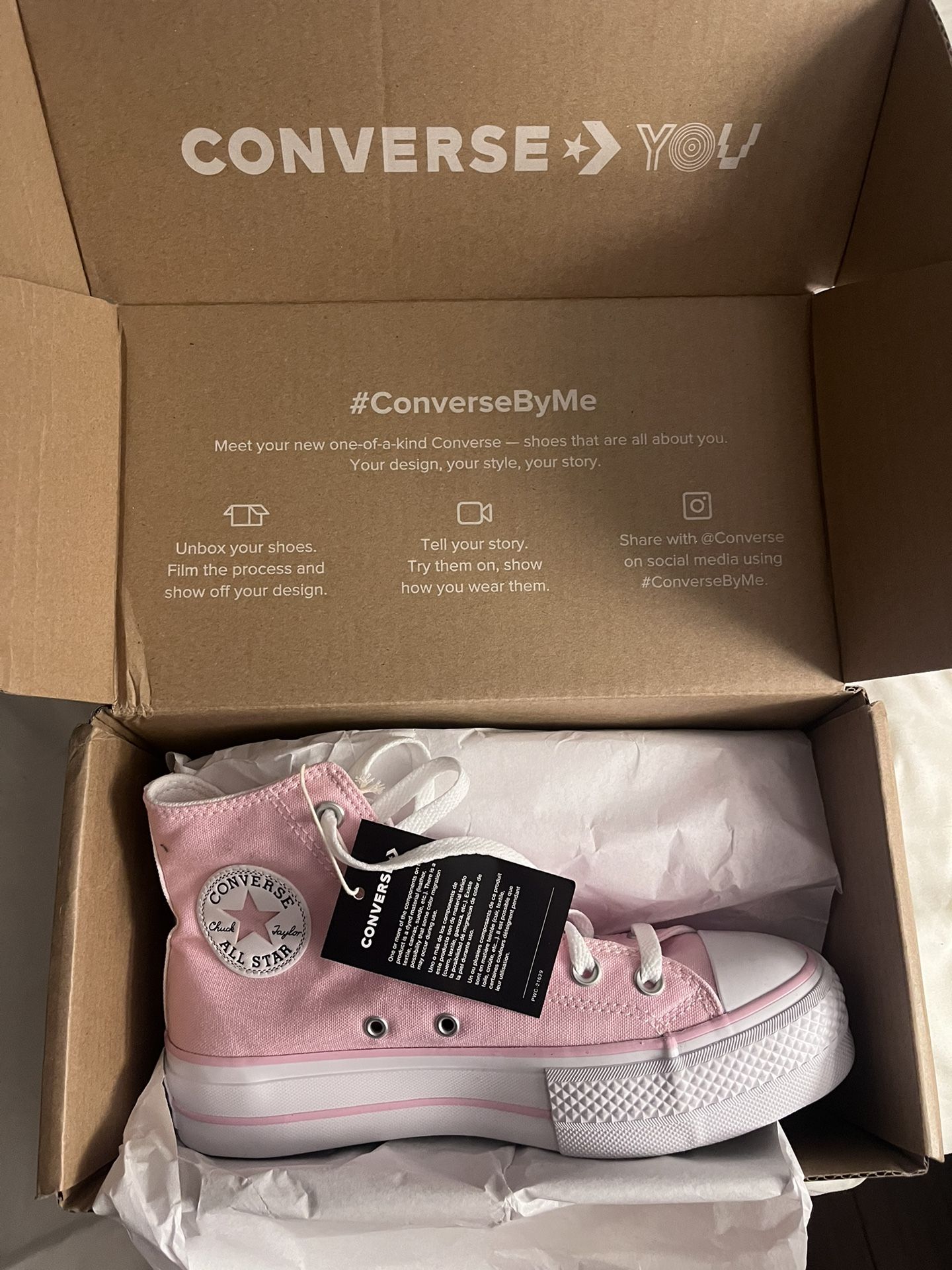 Pink Platform Converse With Hearts (W8)