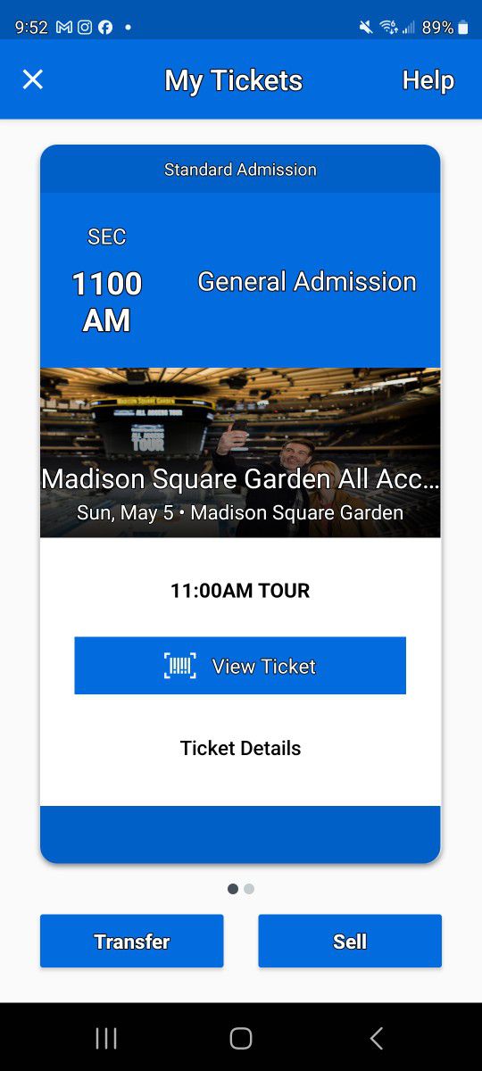 2 Tix Madison Square Garden Tour 11 Am Today