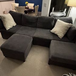 Clean Dark Gray Modular Sectional w/ Ottoman – Comfy & Modern