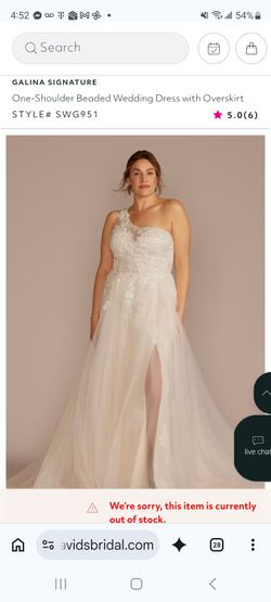 Size 24W-Galina Signature One-Shoulder Beaded Wedding Dress SWG951