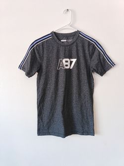 Aeropostale A87 Dark Heather Short Sleeve Tee with Blue Stripe Accents Sz.XS