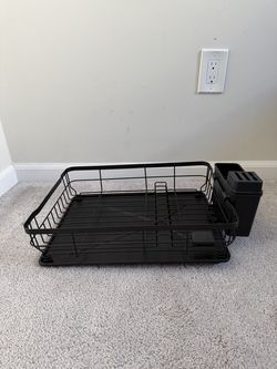 Dish Drying Rack with Auto-Drain Tray, 4-Cup Holder & Utensil Holder