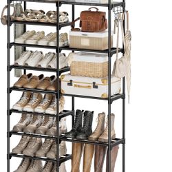 2 Rows 9 Tiers Black Shoe Rack for Closet Shoe Rack Storage Organizer for Entryway 30-35 Pairs Stackable Shoe Rack Shelf for Front Entrance Metal Pipe