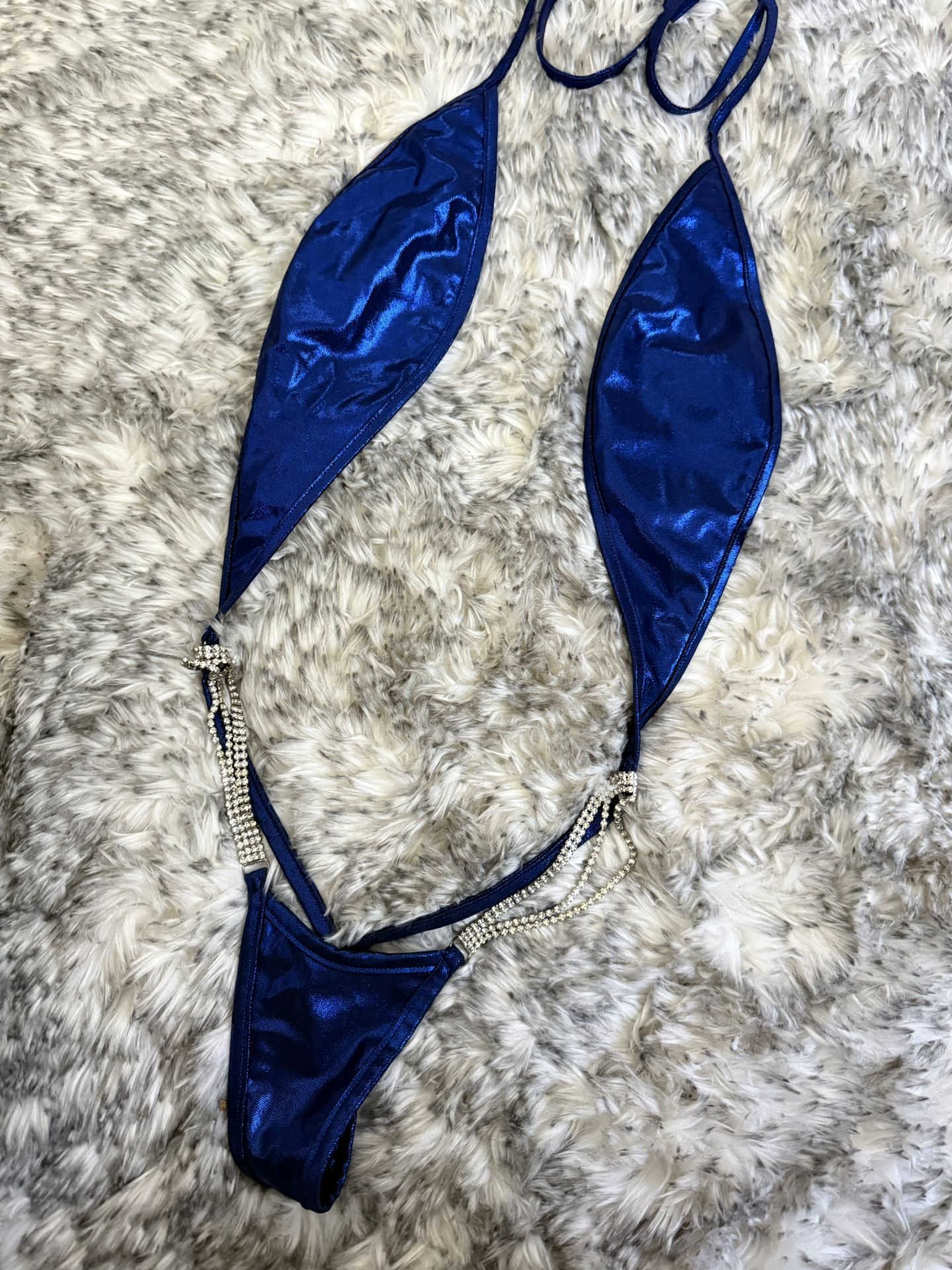 Metallic Blue Bodysuit With Rhinestone Straps