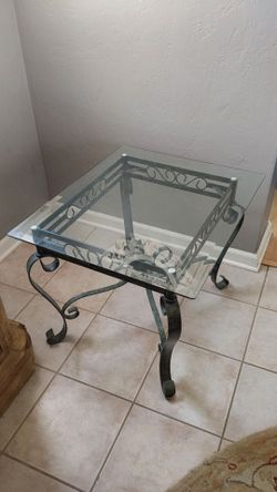 Glass Top/ Wrought-Iron Base Side Table