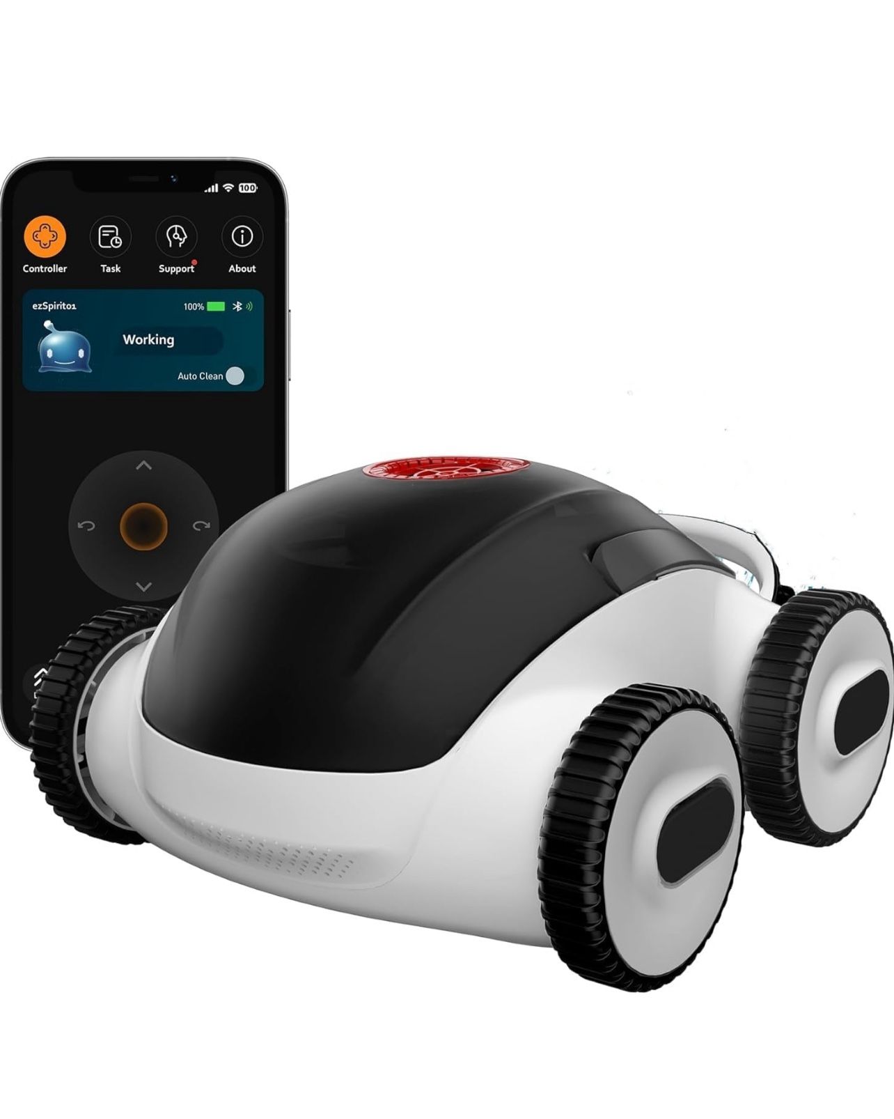Robotic Cordless Pool Cleaner, Automatic Pool Robot Vacuum with App, Lasts up to 240 Mins, Ultra-fine Dual Filter Ideal for Above/In-Ground Pool up to