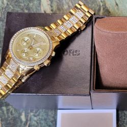 MICHAEL KORS BRYNN LADIES WATCH GOLD TONE CRYSTAL BEZEL & BRACELET CHRONO 250810