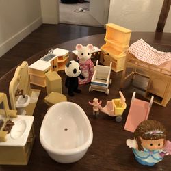 Calico Critters furniture set, troll dolls and treehouse