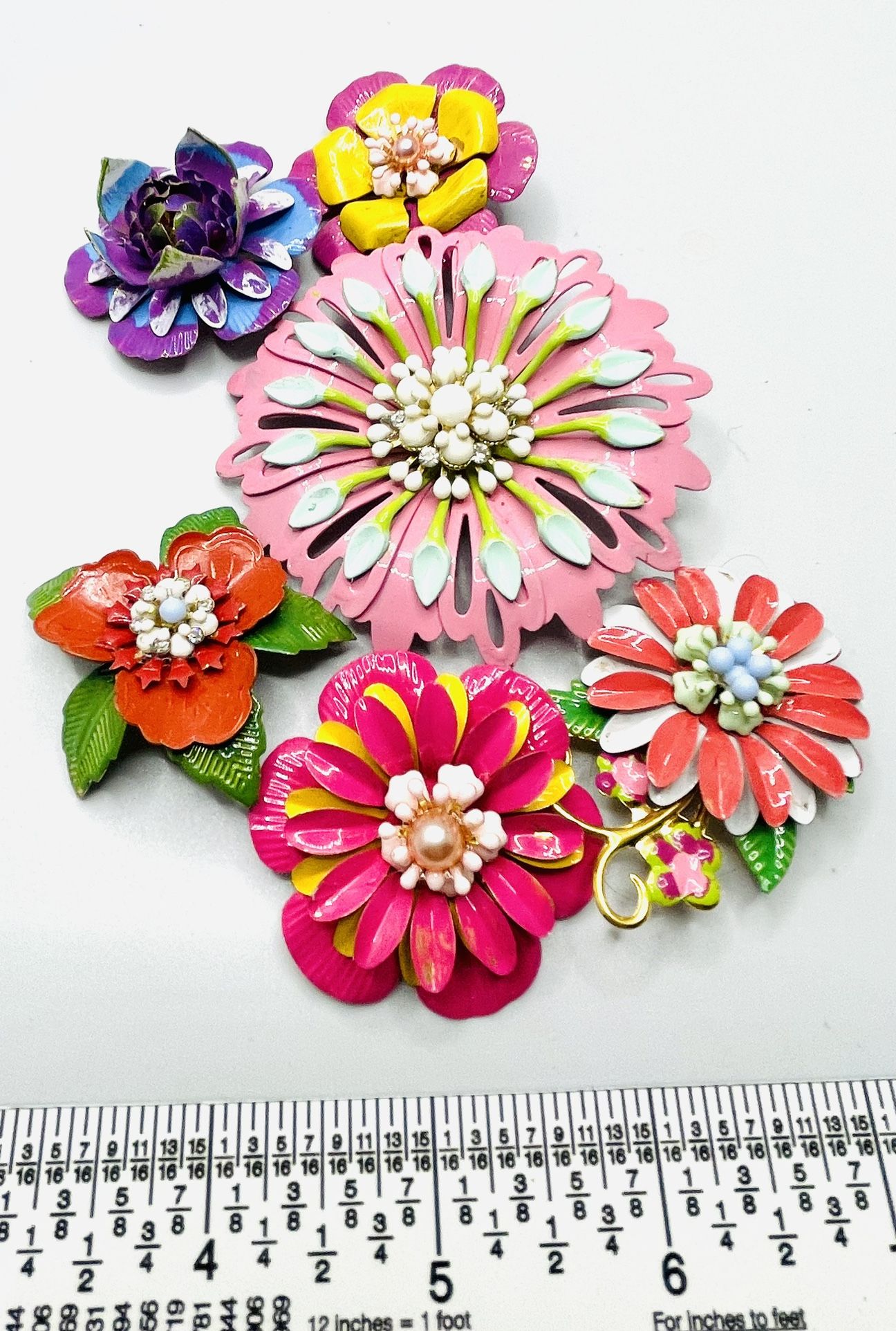 Enamel Flower Brooch Lot