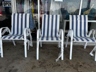 Patio Chair, Blue & White Cabana
