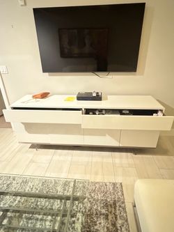 Large White TV Stand 82” Media Console w/ Storage