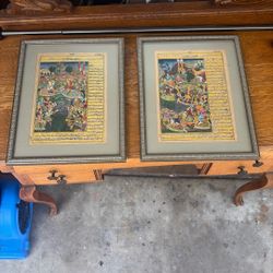 Pair of Framed Persian / Mughal Miniature Art Prints