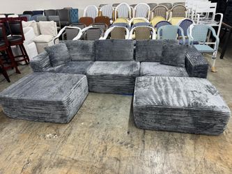 Modular Sectional Sofa for Living Room, 110" Boneless U-Shaped Couch, 5-Seat, Gray