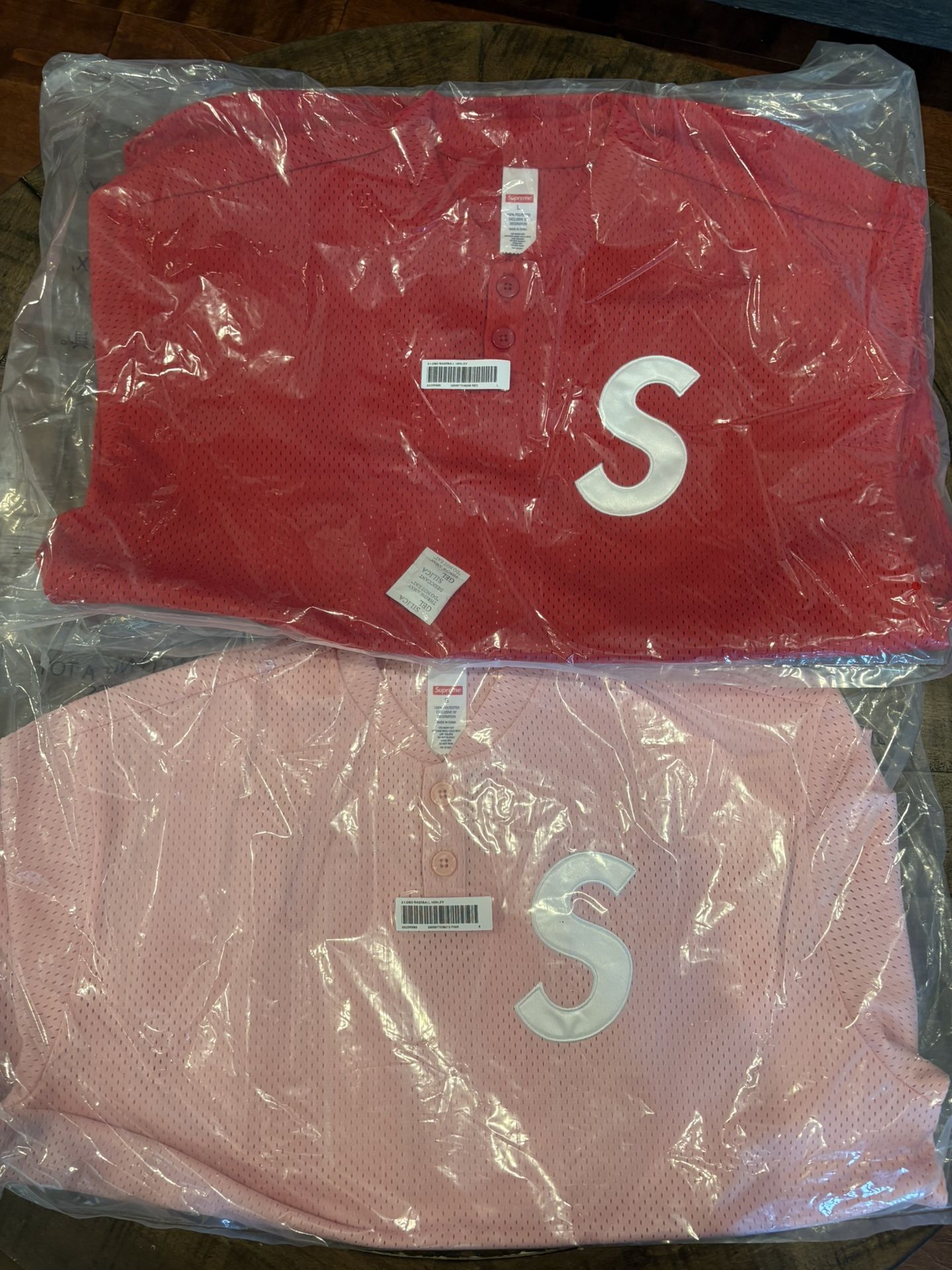 Supreme S Logo Baseball Henley Red L, Pink S, Black M L, Blue M