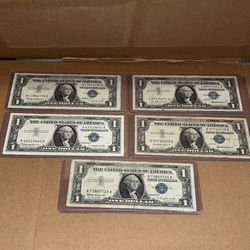 (5) 1957 $1 Silver certificates 